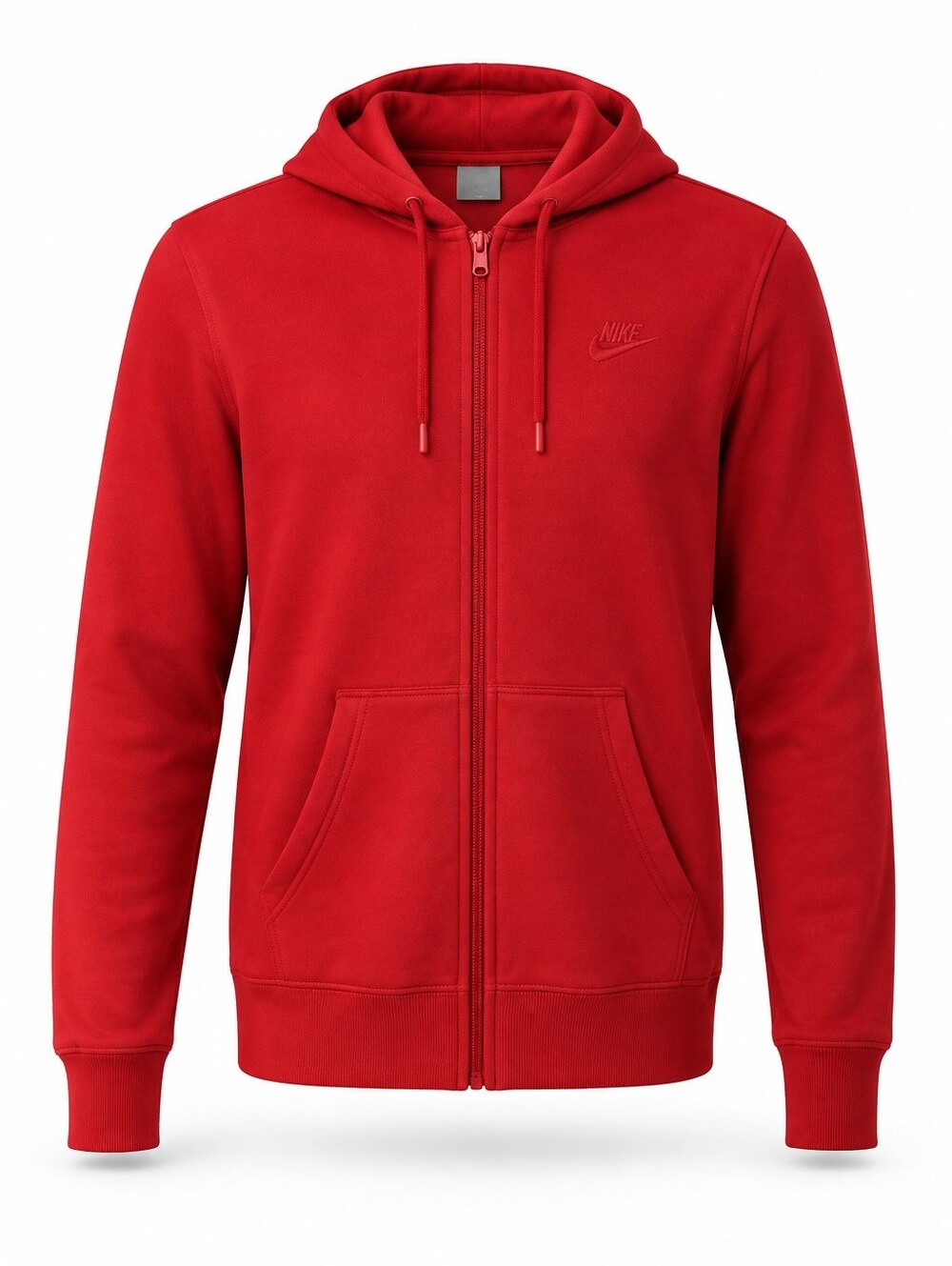 Nike Club Fleece Full-Zip Hoodie University Red Minimalist Clean Small